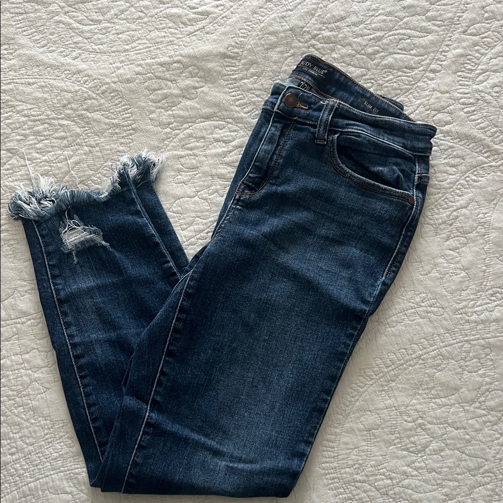 Judy Blue Distressed Dark Blue Ankle Jeans